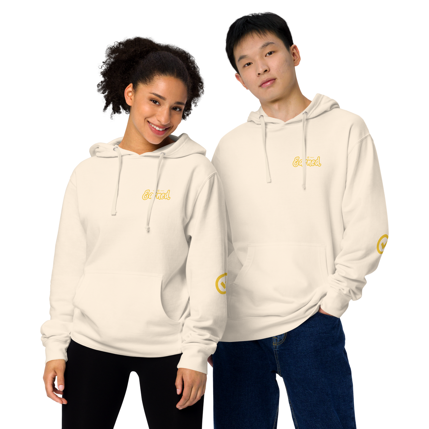 EARNED SCRIPT CREST Unisex Hoodie - Ivory