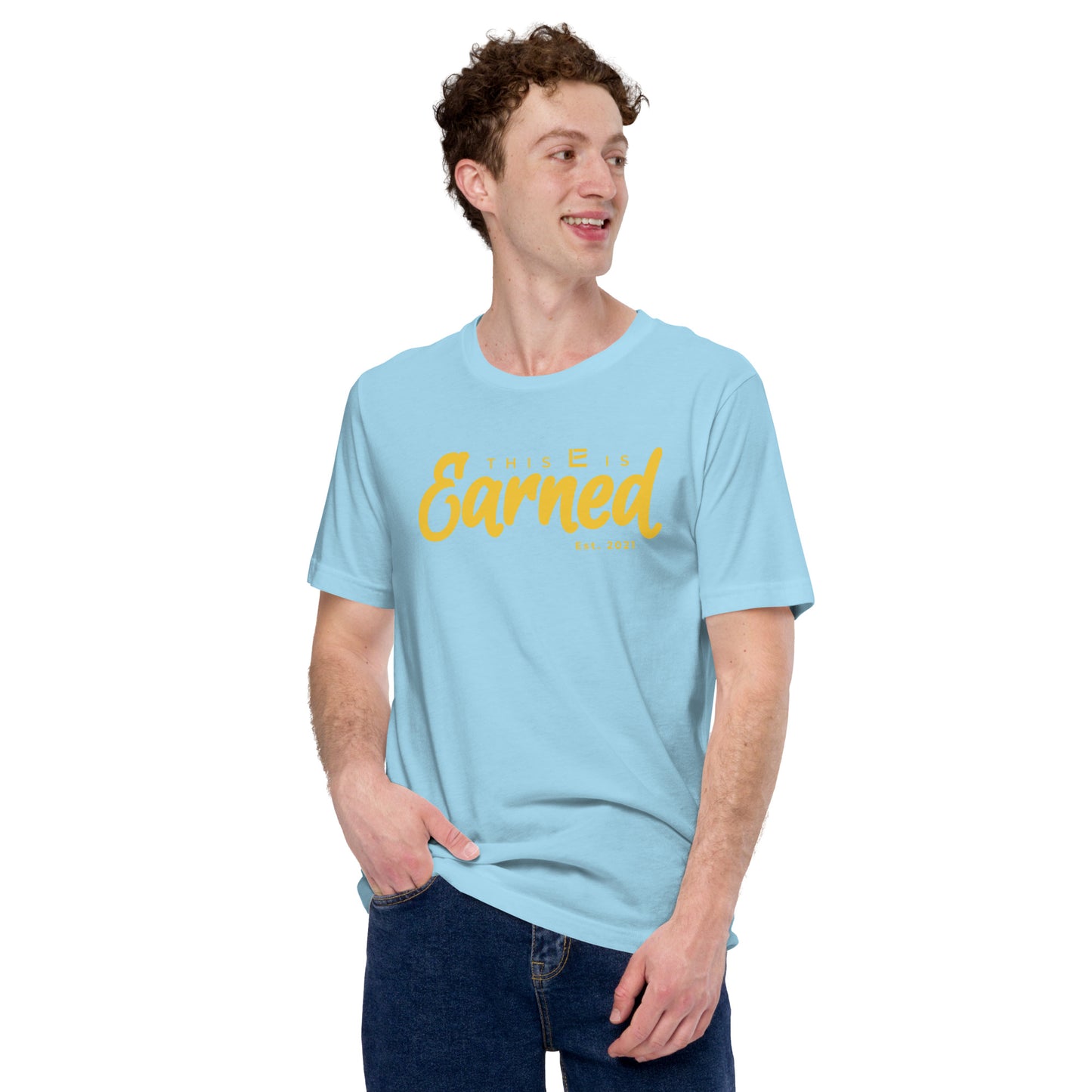 THE EARNED SHIRT Unisex T-Shirt (SCRIPT VARIANT) - Light Blue